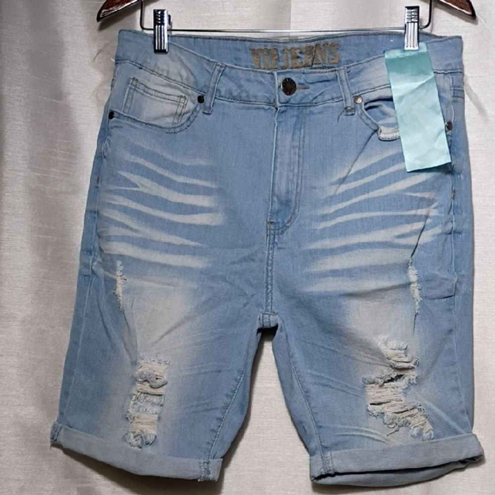 VIP Light Blue Distressed Jean Shorts